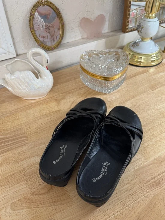 Skechers Something Else Black Crisscross Slip-On Mary Jane Mules Size 8 Grunge - Picture 5 of 14